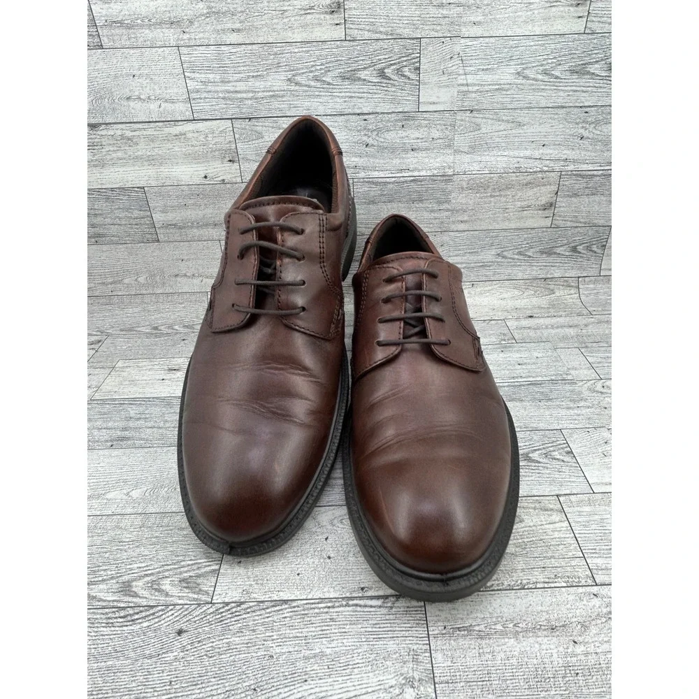 ECCO Men Brown Leather Derby Oxford Shoes Shock Point Comfort Size 45 US 11-11.5